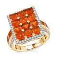 AAA Buriti Fire Opal and Moissanite 4.10 ctw Art Deco Ring in 18K Vermeil Yellow Gold Over Sterling Silver (Size 6.0) (Del. In 10-12 Days) - Sticky add to cart bar