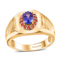 Premium Tanzanite and Padparadscha Sapphire (BT) 1.15 ctw Men's Ring in 18K Vermeil Yellow Gold Over Sterling Silver - Sticky add to cart bar