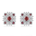 D'Joy Premium Red Sapphire and Moissanite 1.10 ctw Floral Earrings in Rhodium Over Sterling Silver - Sticky add to cart bar