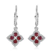 D'Joy Premium Red Sapphire and Moissanite 1.75 ctw Clover Leaf Earrings in Rhodium Over Sterling Silver