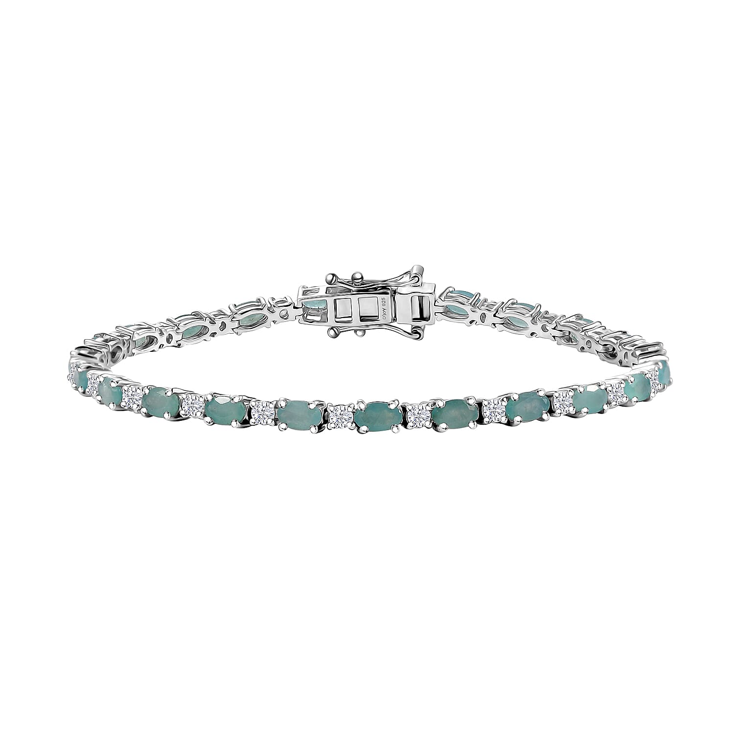 Grandidierite, Moissanite Bracelet in Rhodium Over Sterling Silver (7.25 In) 6.10 ctw