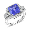 Certified and Appraised Rhapsody AAAA Tanzanite and E-F VS Diamond 4.50 ctw Ring in 950 Platinum 7.40 Grams - Sticky add to cart bar