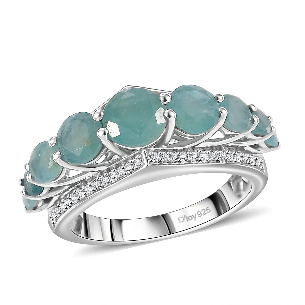 Grandidierite, White Zircon Ring in Rhodium Over Sterling Silver (Size 10.0) 3.65 ctw