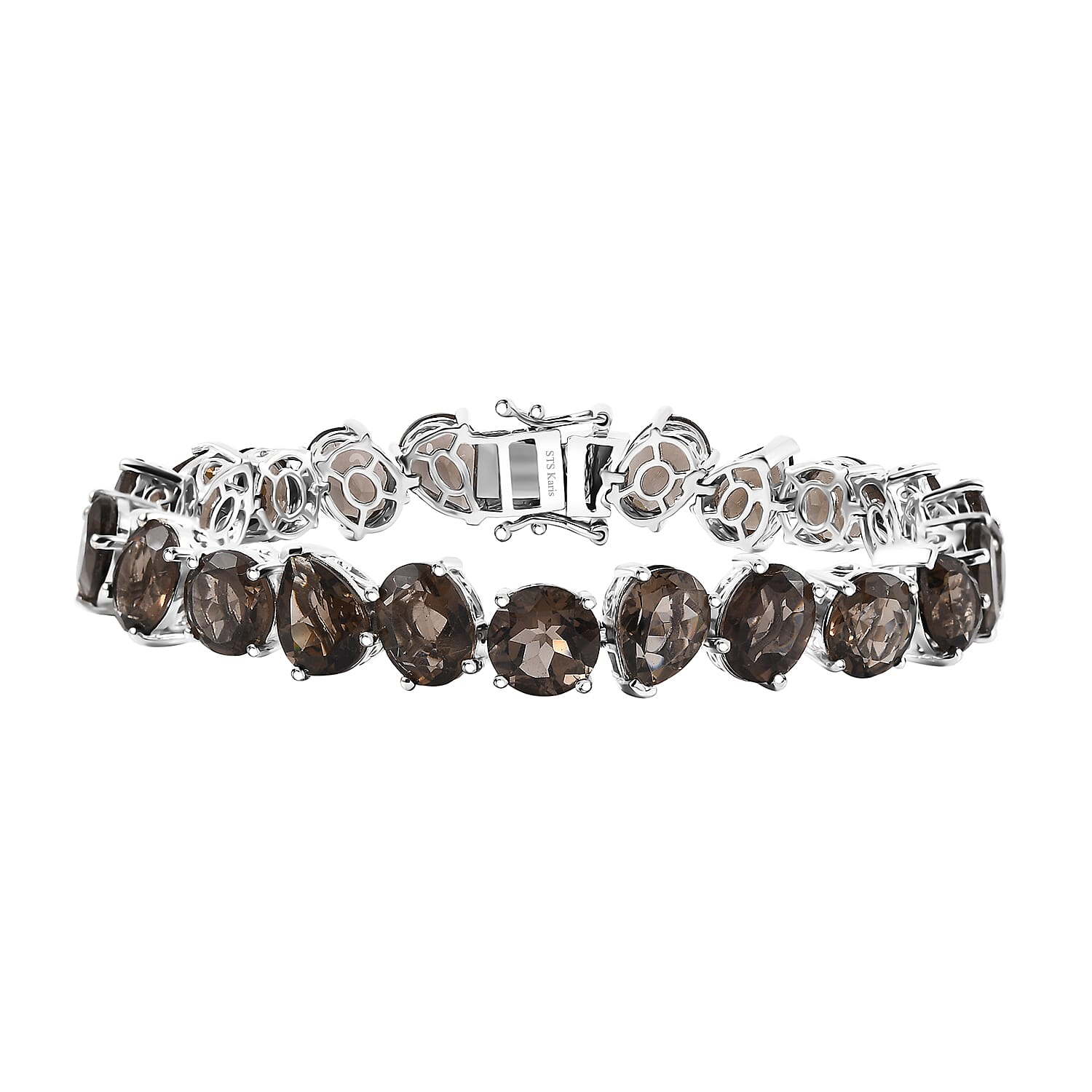 Karis Brazilian Smoky Quartz 40.70 ctw Art Deco Bracelet in Platinum Bond (7.25 In)