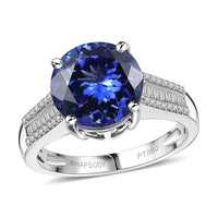 Doorbuster Rhapsody 950 Platinum AAAA Tanzanite, Diamond (E-F, VS2) (0.25 cts) Ring (Size 7.0) (6.30 g) 4.40 ctw