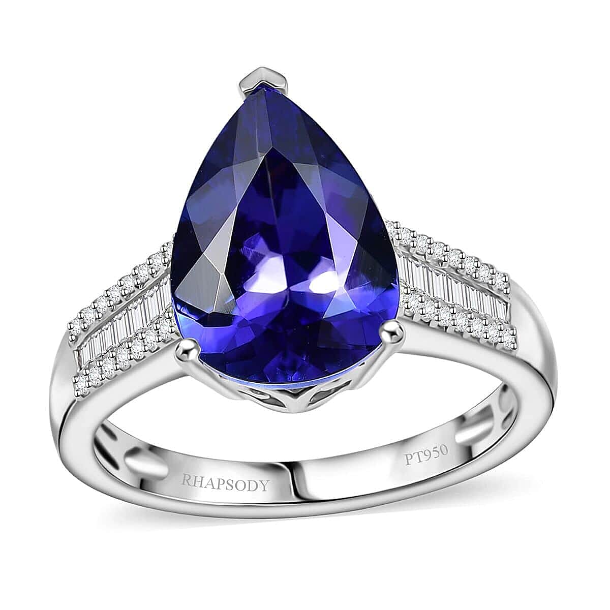 Doorbuster Certified & Appraised Rhapsody 950 Platinum AAAA Tanzanite, Diamond (E-F, VS2) (0.30 cts) Statement Ring (Size 10.0) (6.15 g) 4.30 ctw