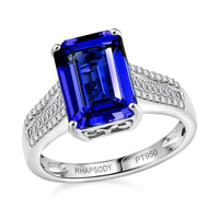 Doorbuster Certified & Appraised Rhapsody 950 Platinum AAAA Tanzanite, Diamond (E-F, VS2) (0.28 cts) Statement Ring (Size 10.0) (6 g) 4.30 ctw