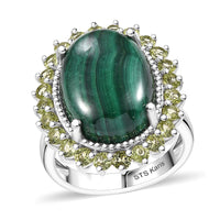 Karis African Malachite, Peridot Halo Ring in Platinum Bond (Size 10.0) 16.30 ctw
