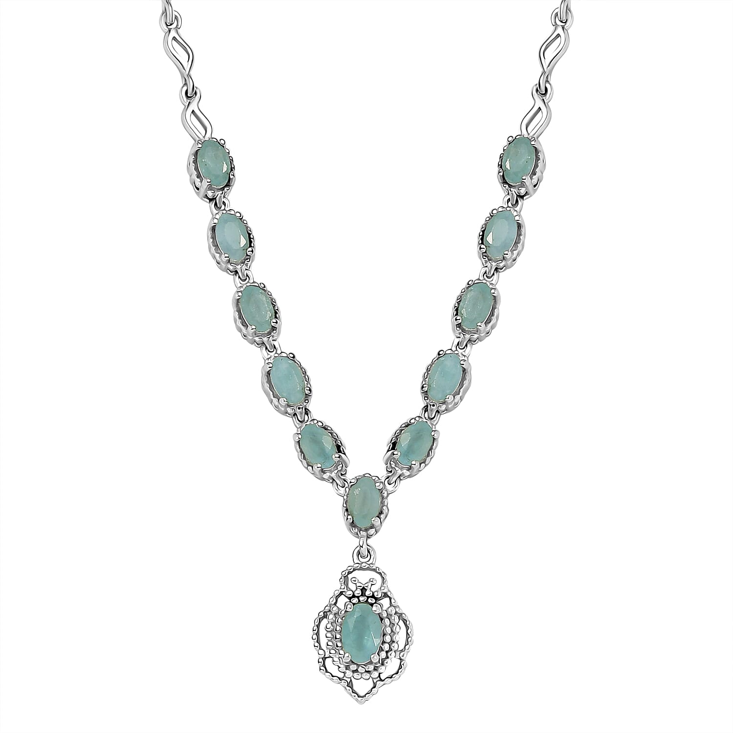D'Joy Grandidierite Necklace in Rhodium Over Sterling Silver 18 Inches
