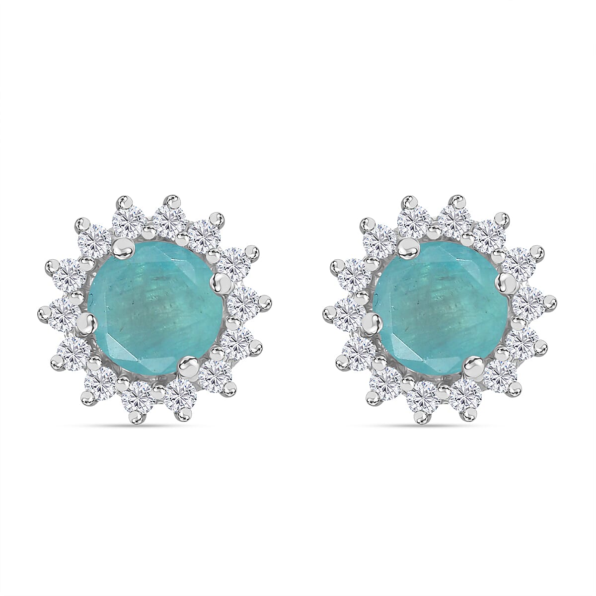 D'Joy Grandidierite and White Zircon 1.50 ctw Sunburst Earrings in Rhodium Over Sterling Silver