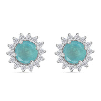 D'Joy Grandidierite and White Zircon 1.50 ctw Sunburst Earrings in Rhodium Over Sterling Silver