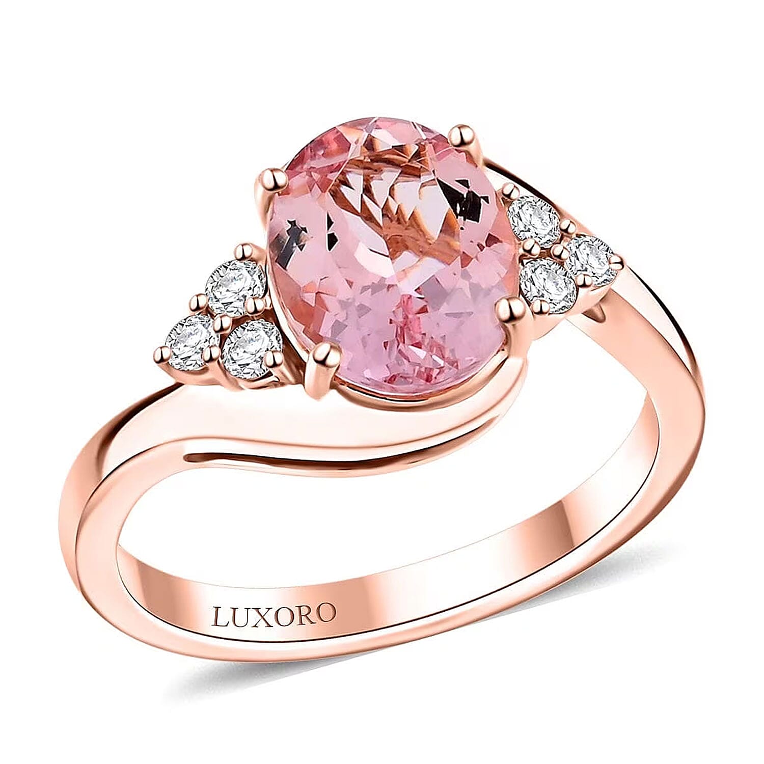 Doorbuster Certified & Appraised Luxoro 10K Rose Gold AAA Madagascar Pink Morganite, Diamond (G-H, I2) (0.21 cts) Halo Ring (Size 10.0) 2.25 ctw