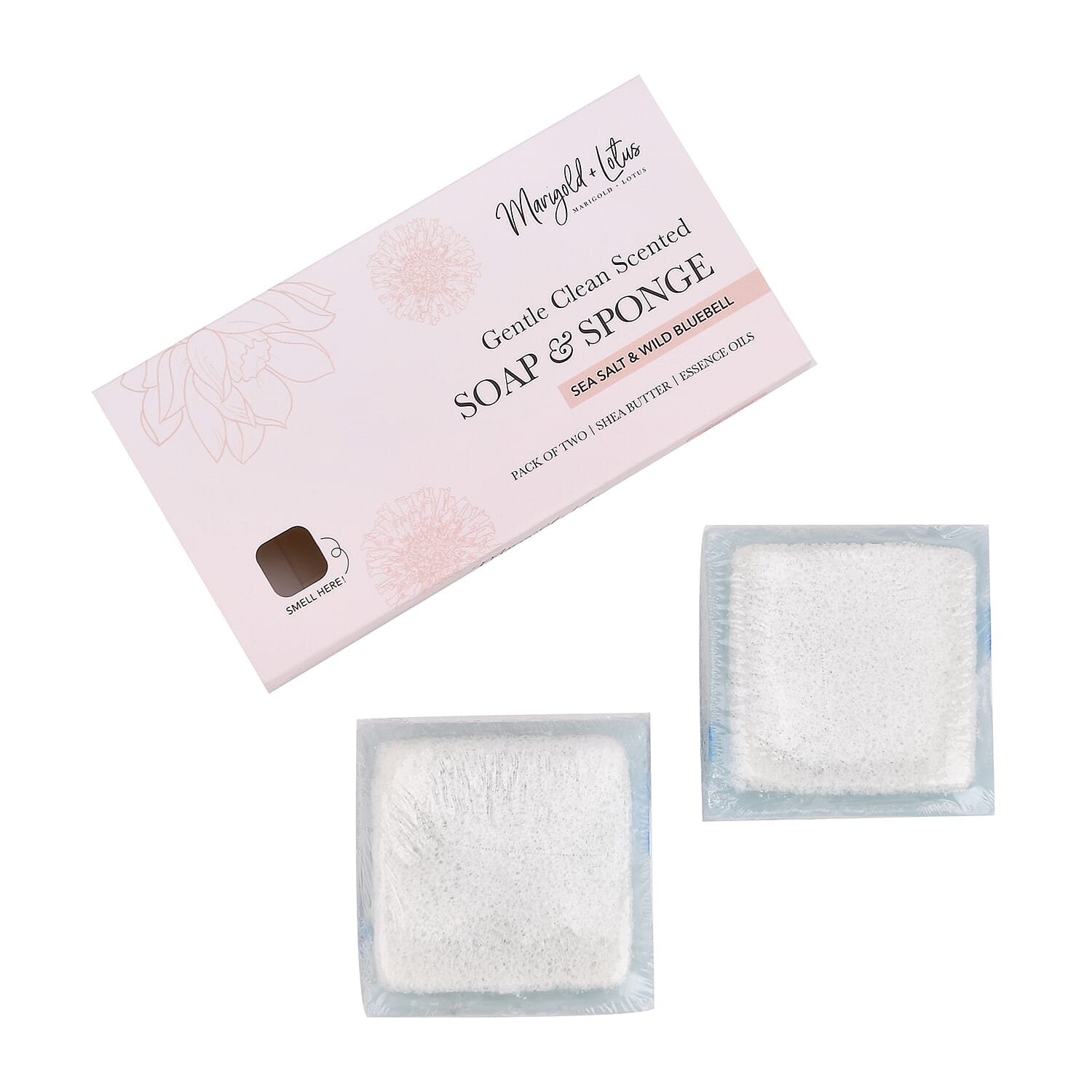 Marigold and Lotus 2 Pack Mixed Aroma 2 in 1 Soap Sponge with Sea Salt and Wind Chimes - Blue