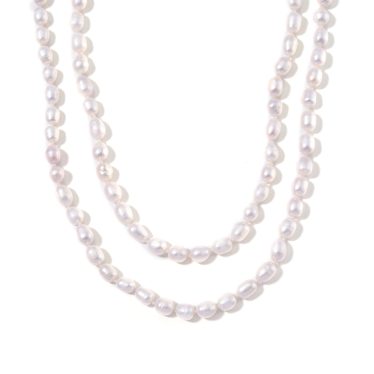 Doorbuster White Freshwater Pearl Necklace (36 Inches) in ION Plated YG Stainless Steel