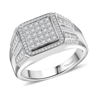 White Diamond Cluster Ring in Rhodium Over Sterling Silver (Size 9.0) 1.00 ctw