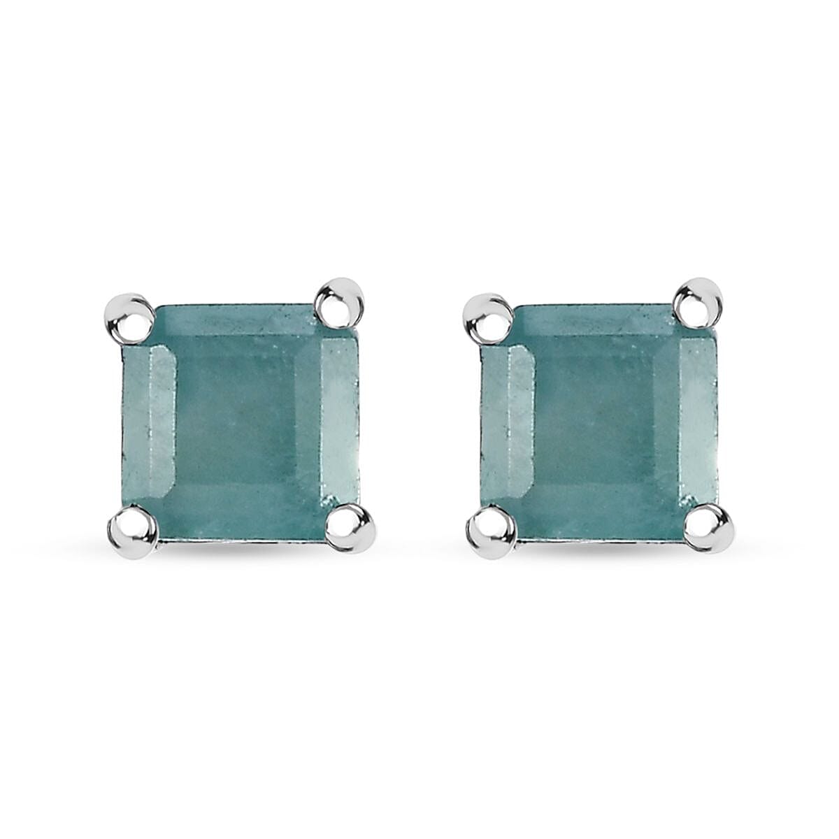 D'Joy Asscher Cut Grandidierite 0.75 ctw Stud Earrings in Rhodium Over Sterling Silver