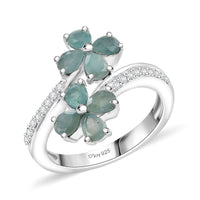 Grandidierite, White Zircon Bypass Floral Ring in Rhodium Over Sterling Silver (Size 6.0) 1.50 Carat Total Weight