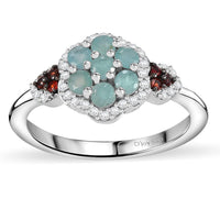 Grandidierite, Brown and White Zircon Ring in Rhodium Over Sterling Silver (Size 7.0) 0.90 ctw
