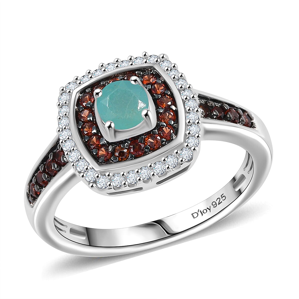 Grandidierite, Brown and White Zircon 1.00 ctw Ring in Rhodium Over Sterling Silver (Size 10.0)