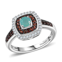 Grandidierite, Brown and White Zircon 1.00 ctw Ring in Rhodium Over Sterling Silver (Size 10.0)