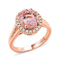 Certified & Appraised Luxoro 10K Rose Gold AAA Pink Morganite, Diamond (G-H, I2) (0.29 cts) Split Shank Halo Ring (Size 10.0) 2.75 ctw - Sticky add to cart bar