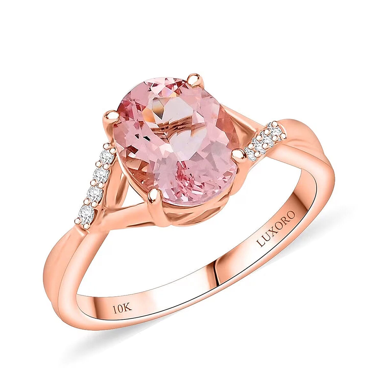 Certified & Appraised Luxoro 10K Rose Gold AAA Pink Morganite, Diamond (G-H, I2) Ring (Size 10.0) 3.50 ctw