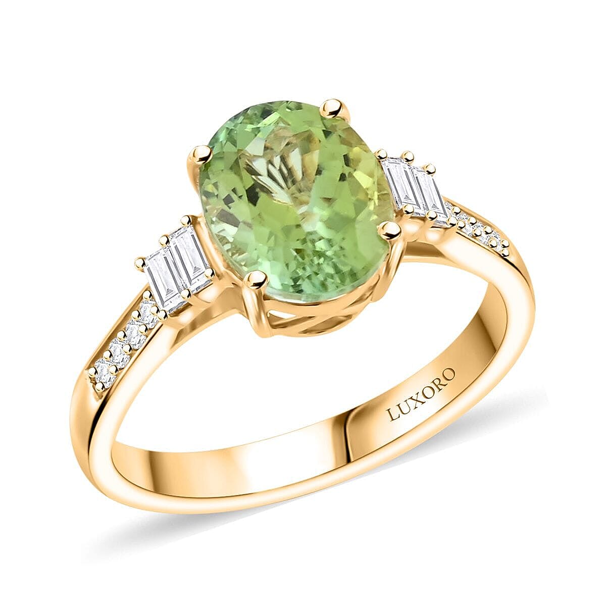 Doorbuster Certified & Appraised Luxoro AAA Golconda Green Tourmaline and G-H I2 Diamond 3.10 ctw Ring in 10K Yellow Gold