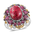 Karis Norwegian Thulite, Orissa Rhodolite Garnet Eternal Rose Ring in 18K YG Plated and Platinum Bond (Size 10.0) 13.10 ctw - Sticky add to cart bar