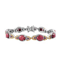 Karis Norwegian Thulite and Orissa Rhodolite Garnet 19.70 ctw Victorian Filigree Bracelet in 18K YG Plated and Platinum Bond (7.25 In) - Sticky add to cart bar