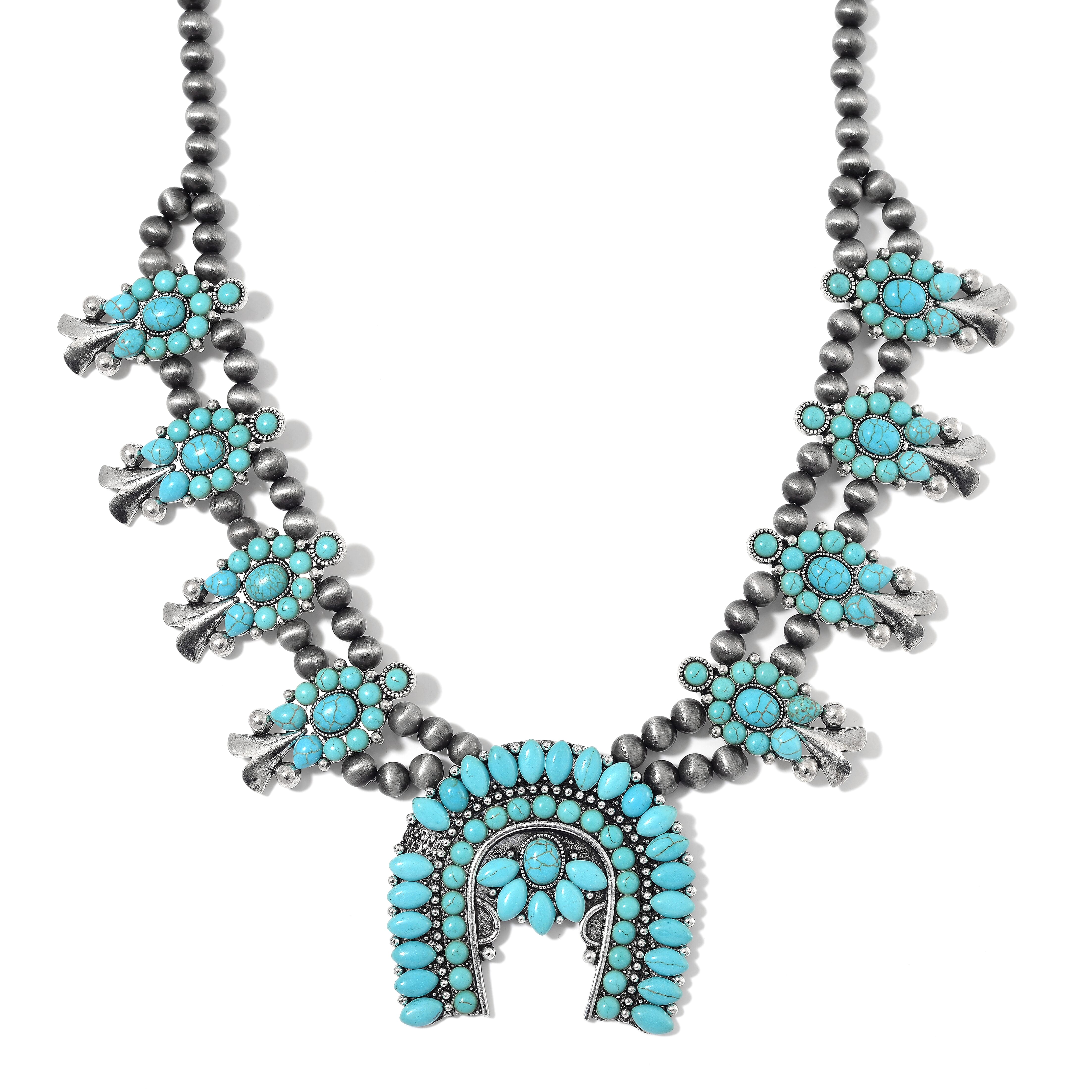 Doorbuster Blue Howlite, Resin Necklace (24-28 Inches) in Silvertone 150.00 ctw