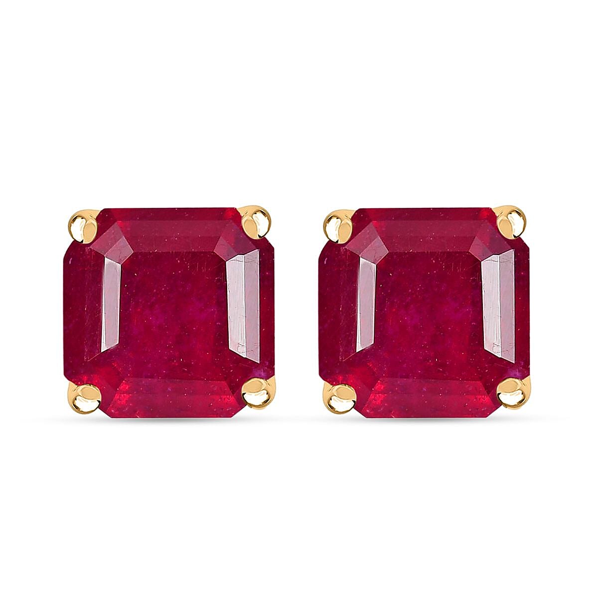 D'Joy Premium Niassa Ruby (FF) 7.90 ctw Stud Earrings in 18K Vermeil Yellow Gold Over Sterling Silver