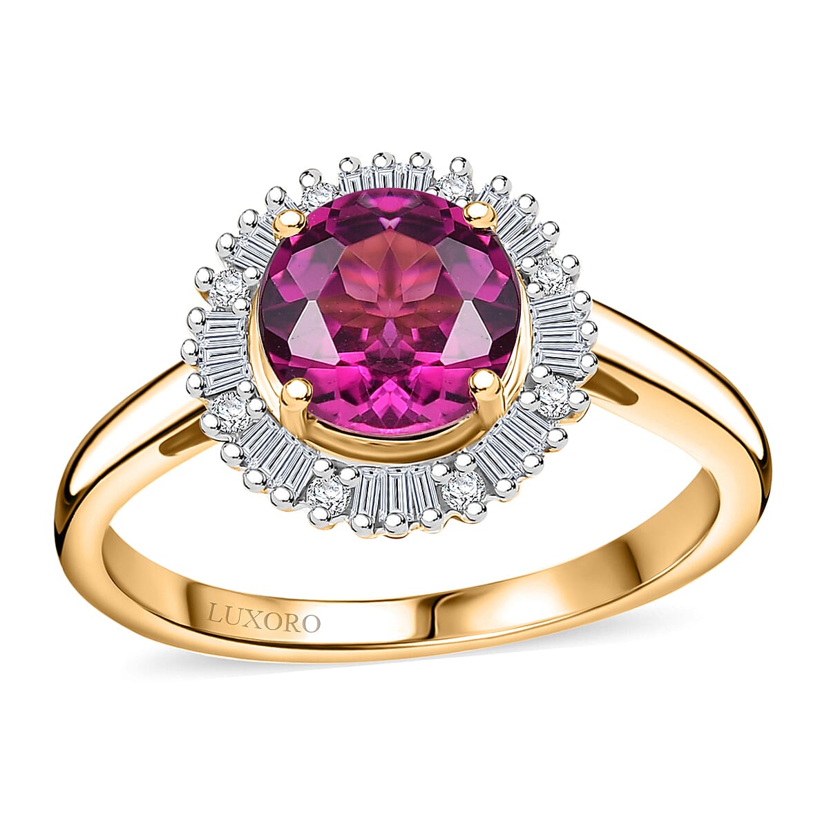 Certified & Appraised Luxoro 10K Yellow Gold AAA Radiant Ember Garnet, Diamond (G-H, I2) Ring (Size 10.0) (Del. in 7-10 Days) 1.63 ctw