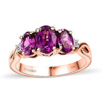 Certified & Appraised Luxoro 10K Rose Gold AAA Radiant Ember Garnet, Diamond (G-H, I2) 3 Stone Ring (Size 10.0) (Del. in 7-10 Days) 2.10 ctw