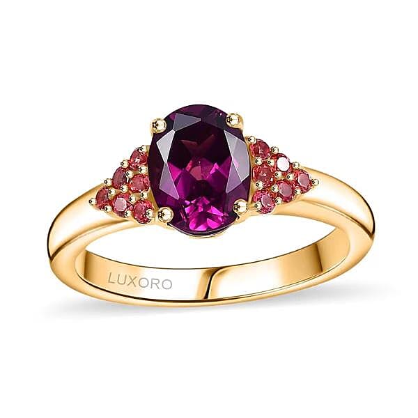 Certified & Appraised Luxoro AAA Radiant Ember Garnet and Padparadscha Sapphire 1.65 ctw Ring in 10K Yellow Gold (Del. in 10-12 Days)