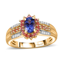 AAA Tanzanite, Multi Gemstone Twilight Bloom Ring in 18K Vermeil YG Over Sterling Silver (Size 5.0) 1.20 ctw