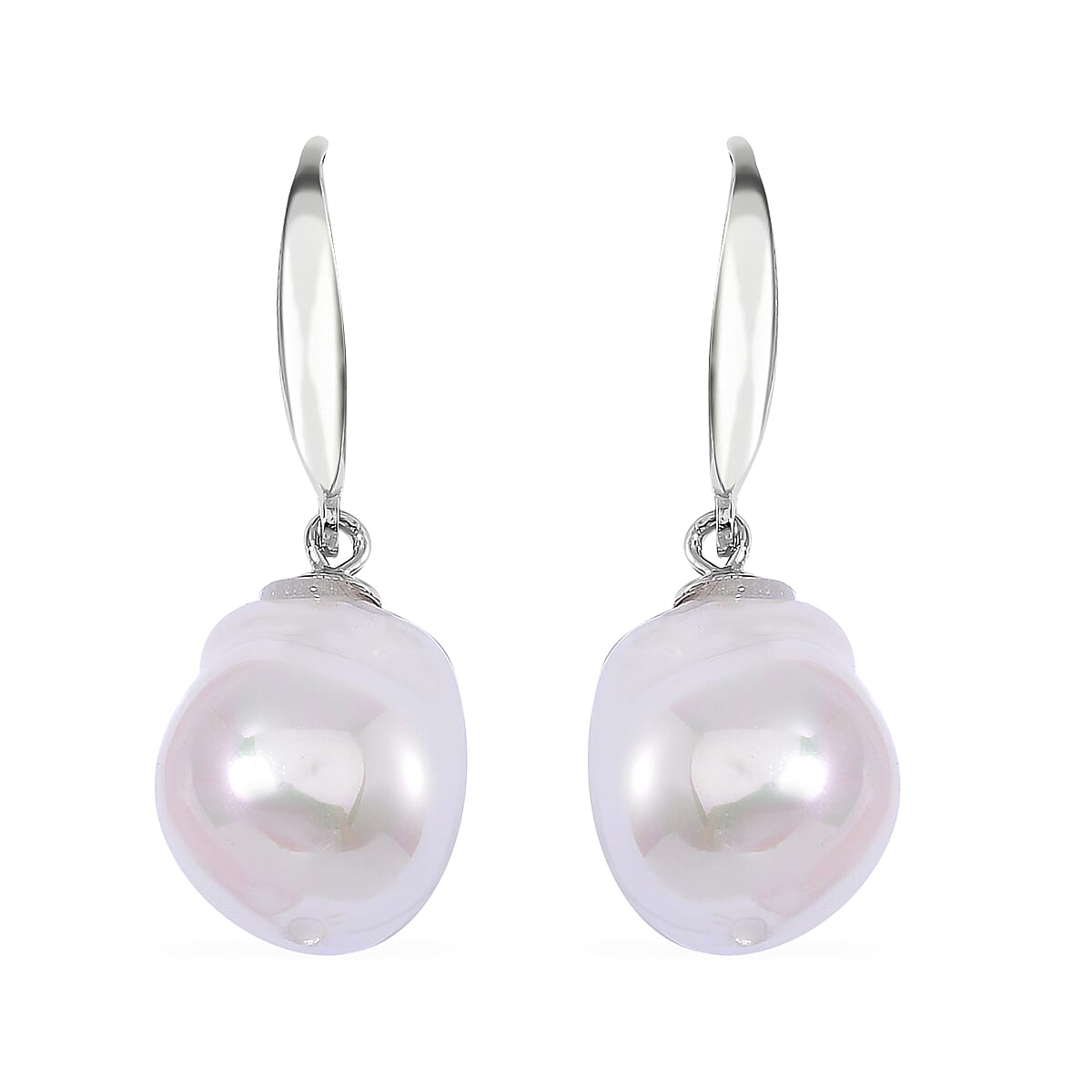 White Freshwater Pearl Earrings in Rhodium Over Sterling Silver