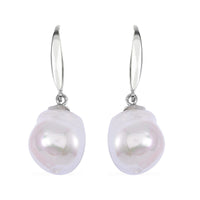 White Freshwater Pearl Earrings in Rhodium Over Sterling Silver