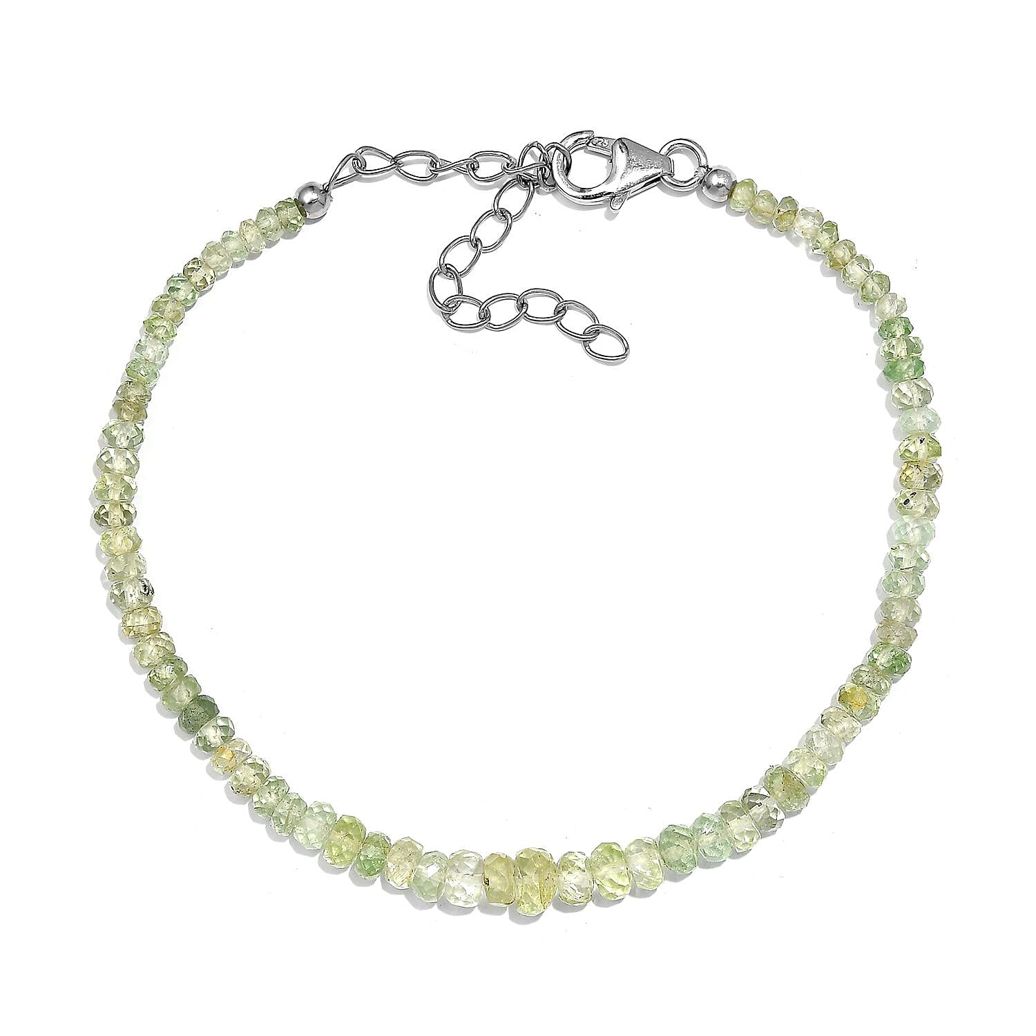 Tsavorite Garnet 21.00 ctw Beaded Bracelet in Rhodium Over Sterling Silver (7.25 In)