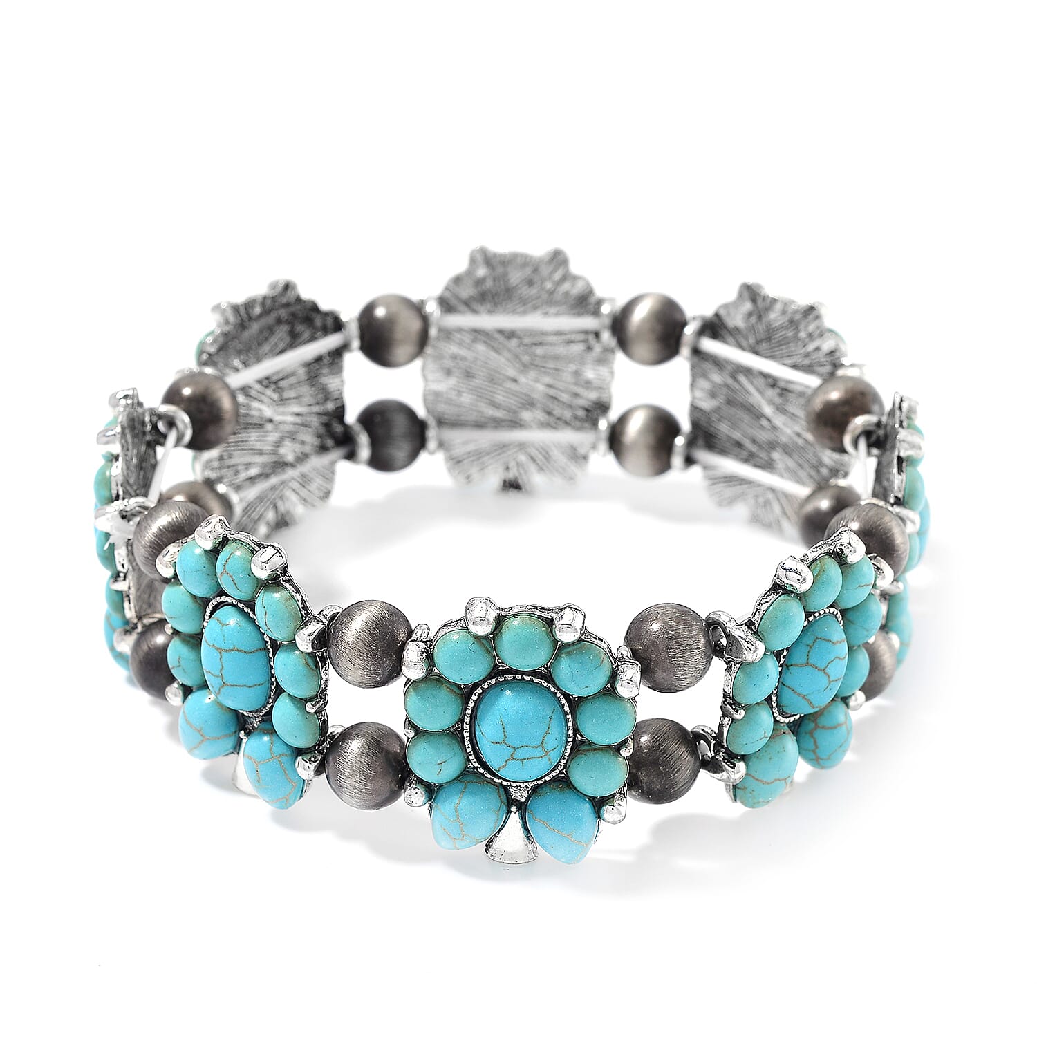 Doorbuster Blue Howlite, Resin Stretch Bracelet in Silvertone 90.00 ctw