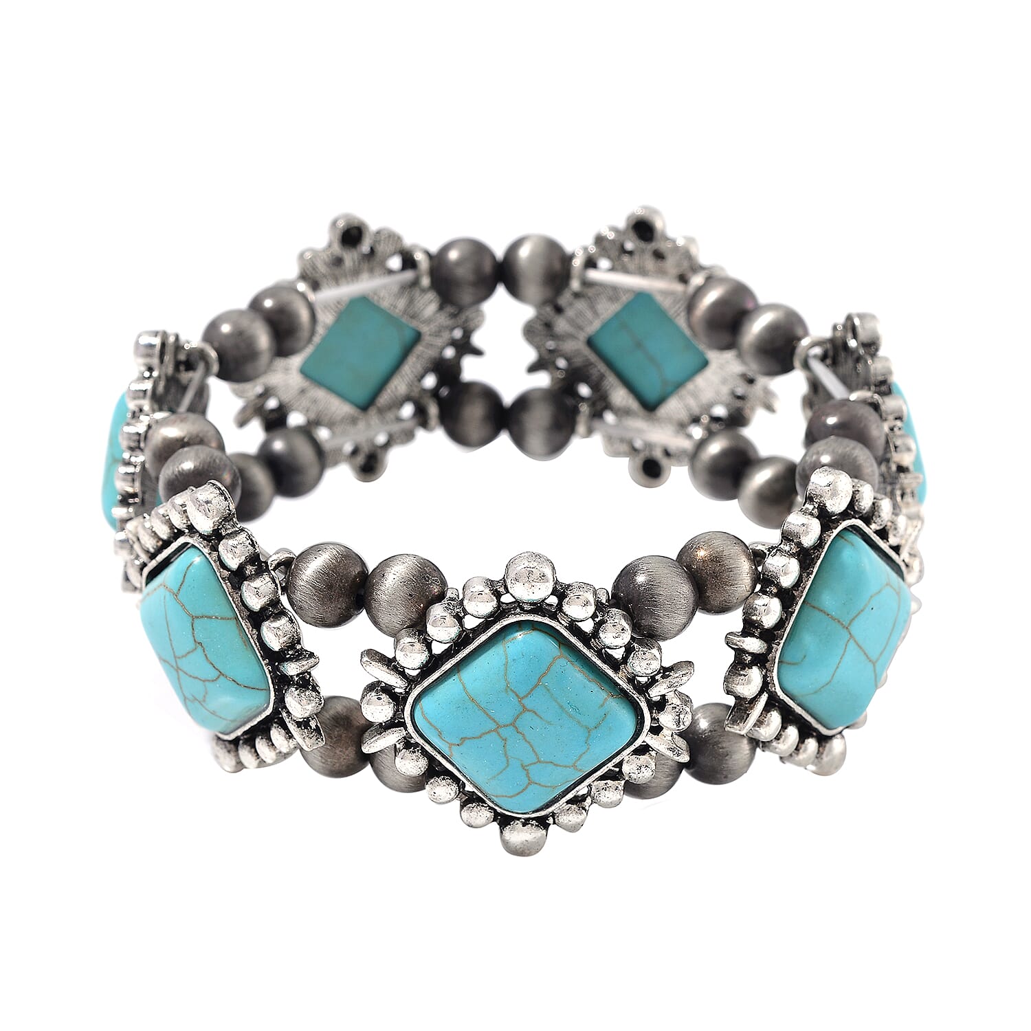 Doorbuster Blue Howlite, Resin Stretch Bracelet in Silvertone 70.00 ctw