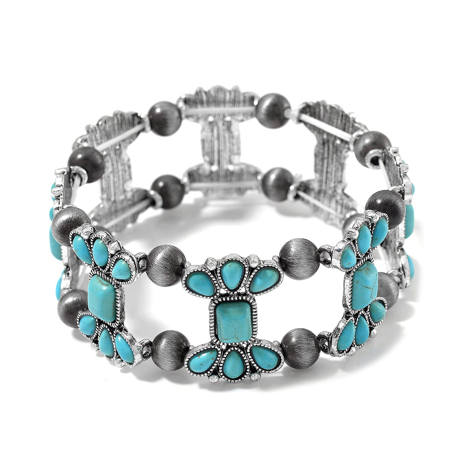 Doorbuster Blue Howlite, Resin Stretch Bracelet in Silvertone 40.00 ctw