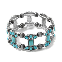 Doorbuster Blue Howlite, Resin Stretch Bracelet in Silvertone 40.00 ctw