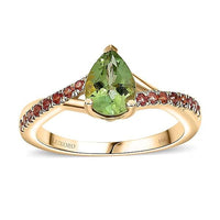 Certified & Appraised Luxoro AAA Natural Calabar Green Tourmaline and Padparadscha Sapphire 1.30 ctw Ring in 10K Yellow Gold