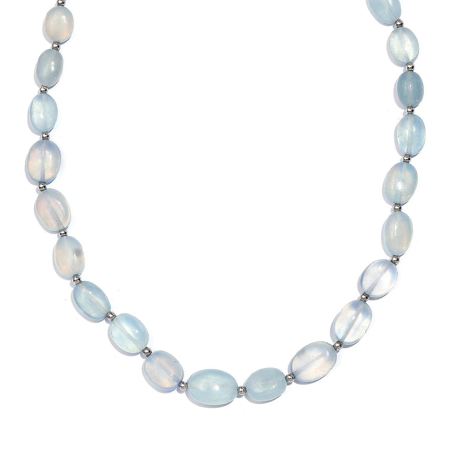 Aquamarine 70.00 ctw Beaded Necklace 18 Inches in Rhodium Over Sterling Silver