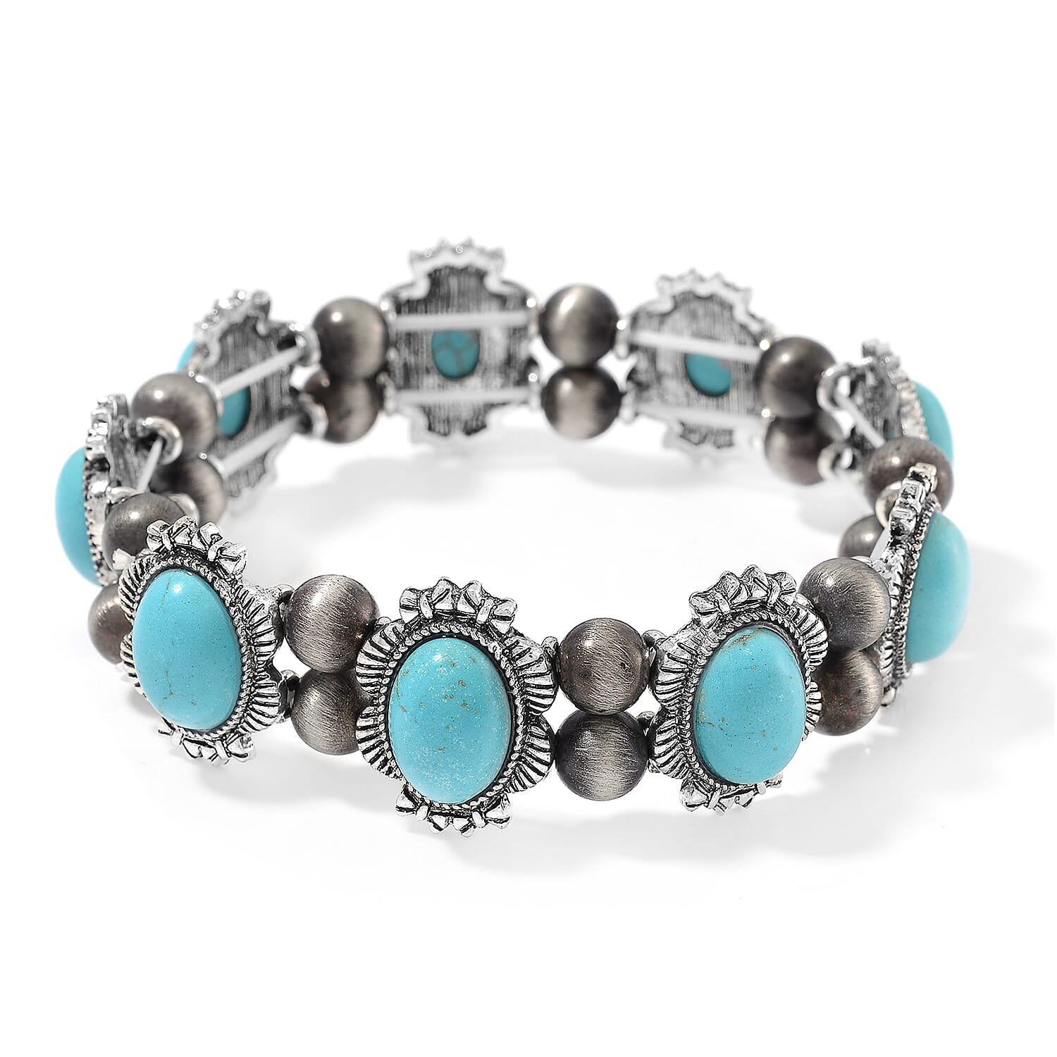 Doorbuster Blue Howlite, Resin Stretch Bracelet in Silvertone 18.00 ctw