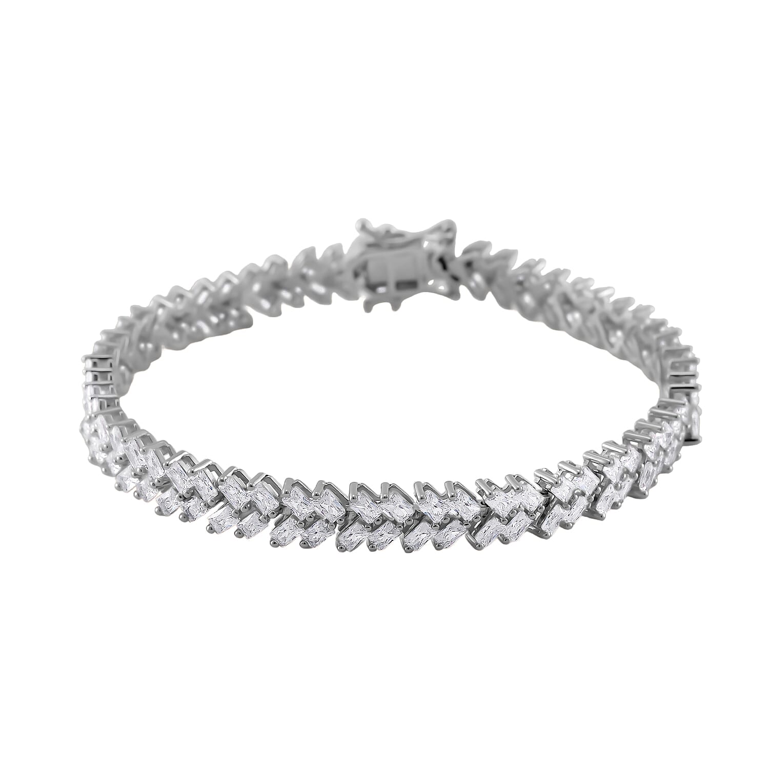 Doorbuster White Zircon Double-Row Bracelet in Rhodium Over Sterling Silver (6.50 In) 9.65 ctw