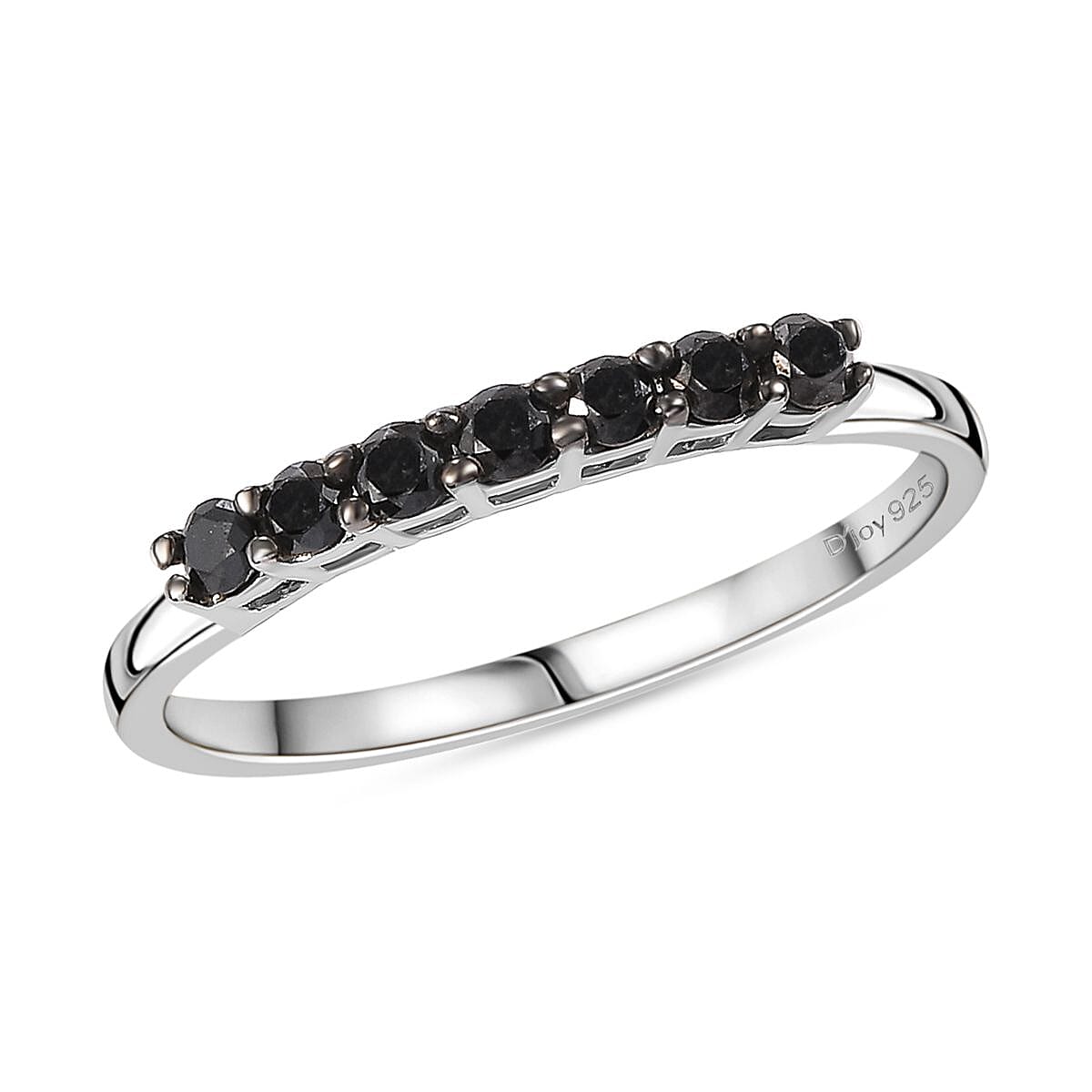 Black Diamond 0.35 ctw Band Ring in Rhodium Over Sterling Silver (Size 10.0)