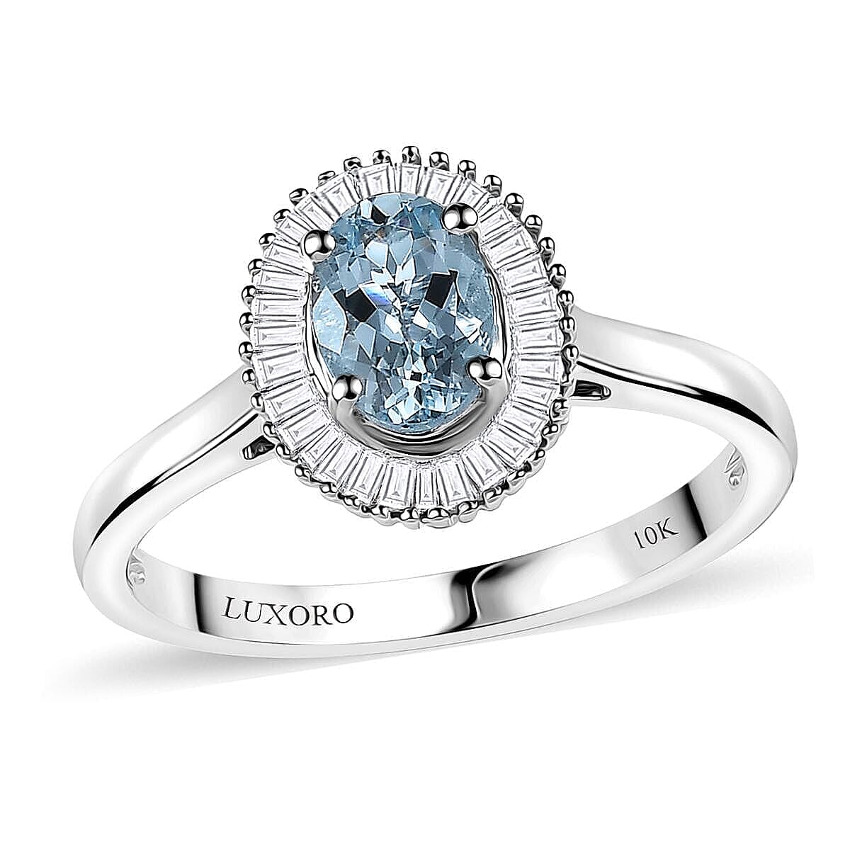 Luxoro 10K White Gold AAA Santa Maria Aquamarine, Diamond (I2) Ring (Size 8) 1.94 ctw