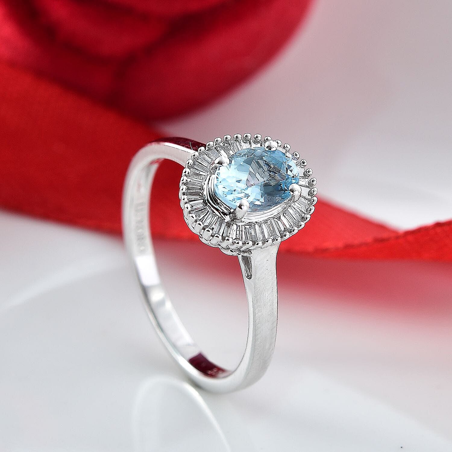 Luxoro 10K White Gold AAA Santa Maria Aquamarine, Diamond (I2) Ring (S