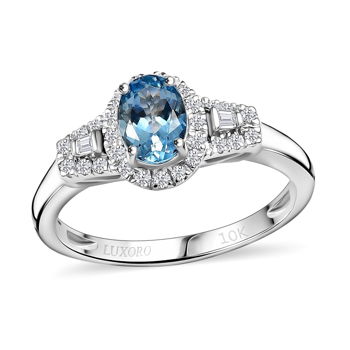 Luxoro 10K White Gold AAA Santa Maria Aquamarine, Diamond (I2) (0.30 c